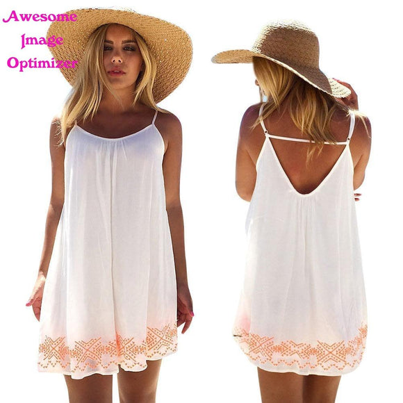 Women Dress White Harness dress Backless Short Summer BOHO Evening Party Beach Mini Dress Sundress#LSN